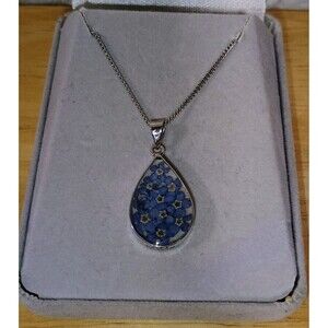 Teardrop Blue Dried Flower Pendant Epoxy Resin From Mexico